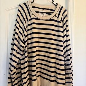 aerie Cream and Black Striped Crewneck Sweater
